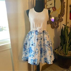 Place Blue and White Sleeveless Fit and Flare Dress